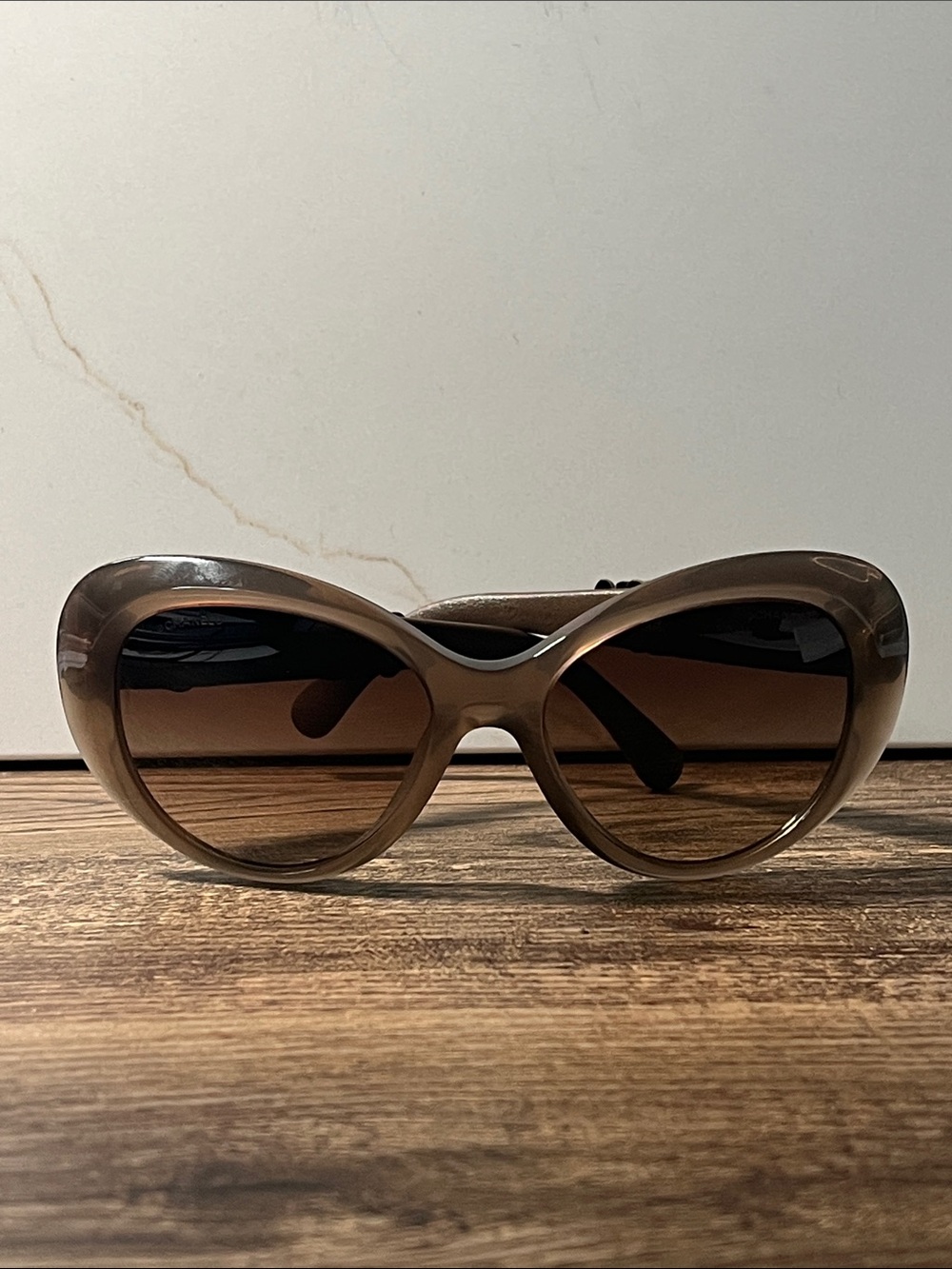 Authentic Chanel Brown taupe Sunglasses with leather temples. 5318-Q c.1511/S5